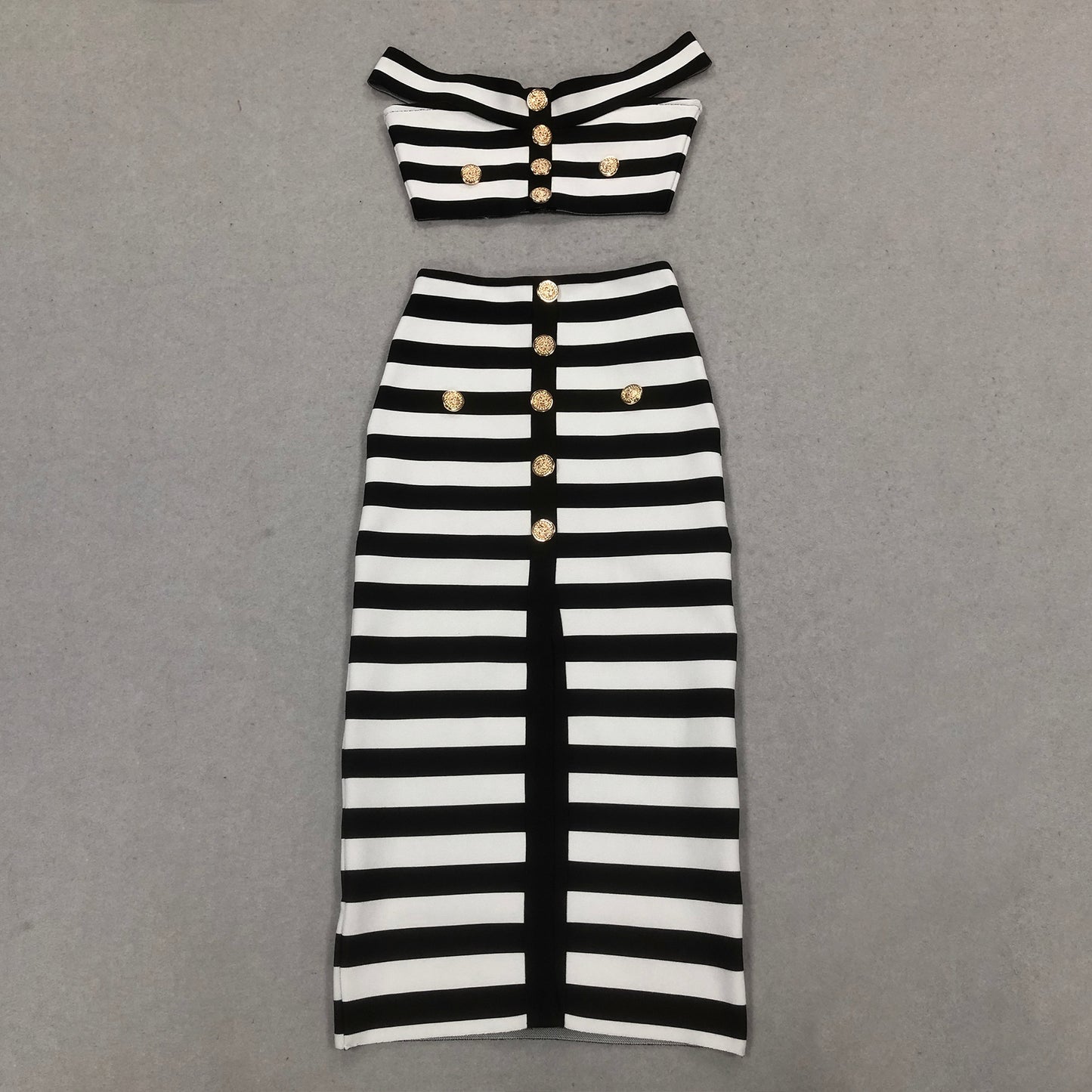Black White Striped Two Piece Set