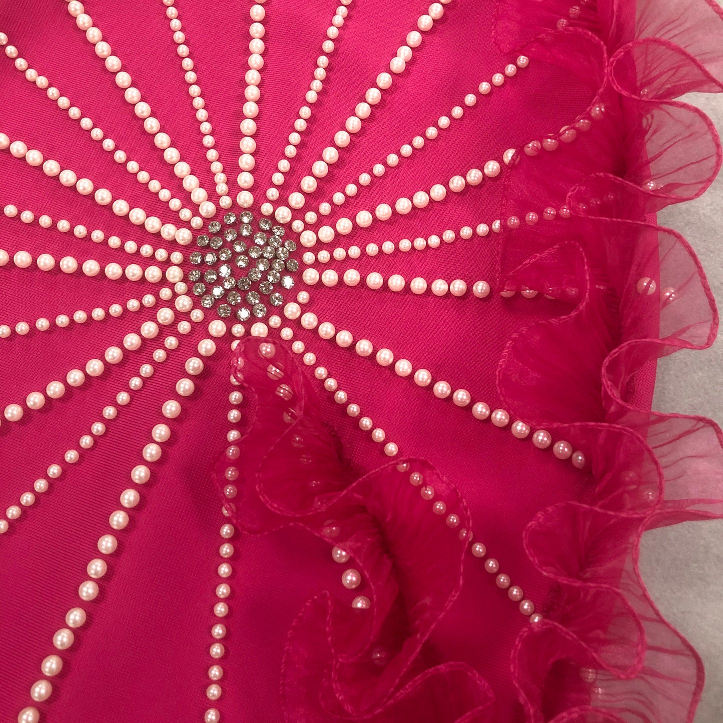 One Shoulder Rhinestone Ruffle Evening Dress