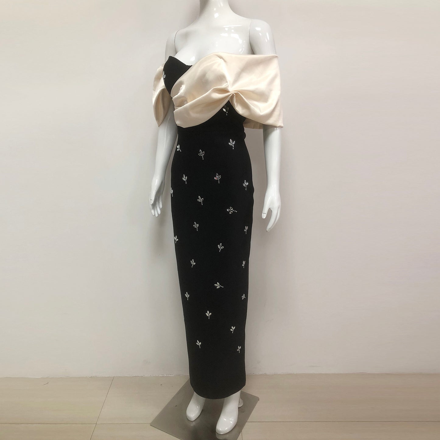 Bow Floral Rhinestone Maxi Dress