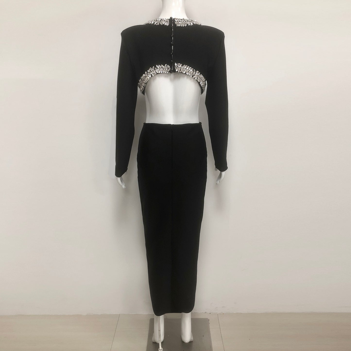 Black Rhinestone Cutout Club Evening Dresses