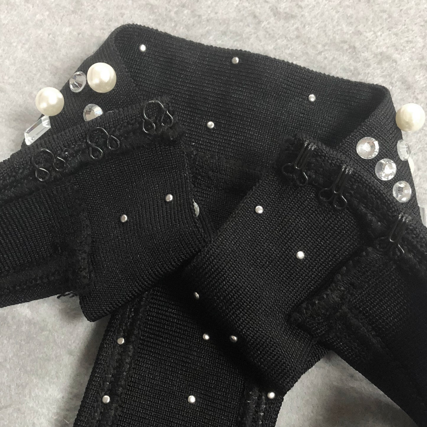 Luxury Black Halter Mini Dress Rhinestone Pearl Bodycon Bandage Evening Club Dresses