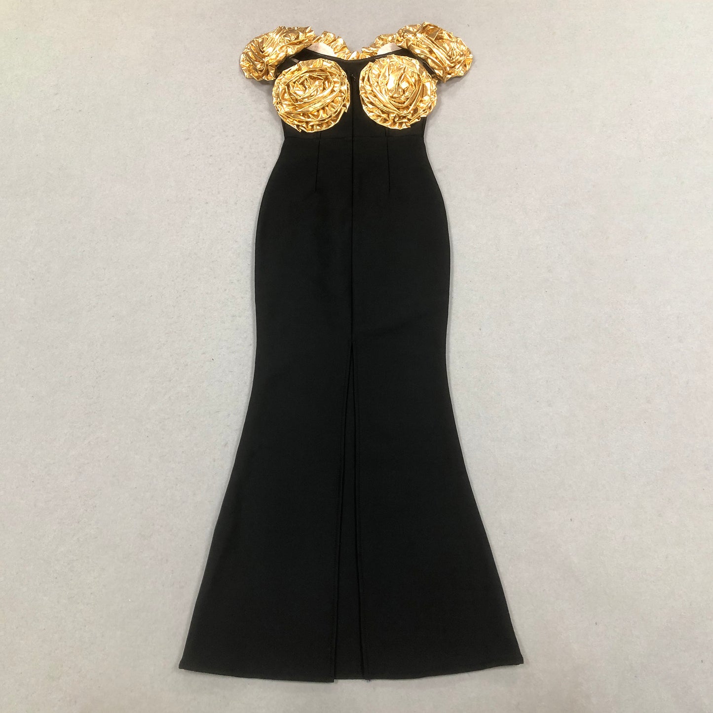Golden 3D Flower Long Bodycon Formal Party Gown Elegant Luxury Black Evening Dresses for Women