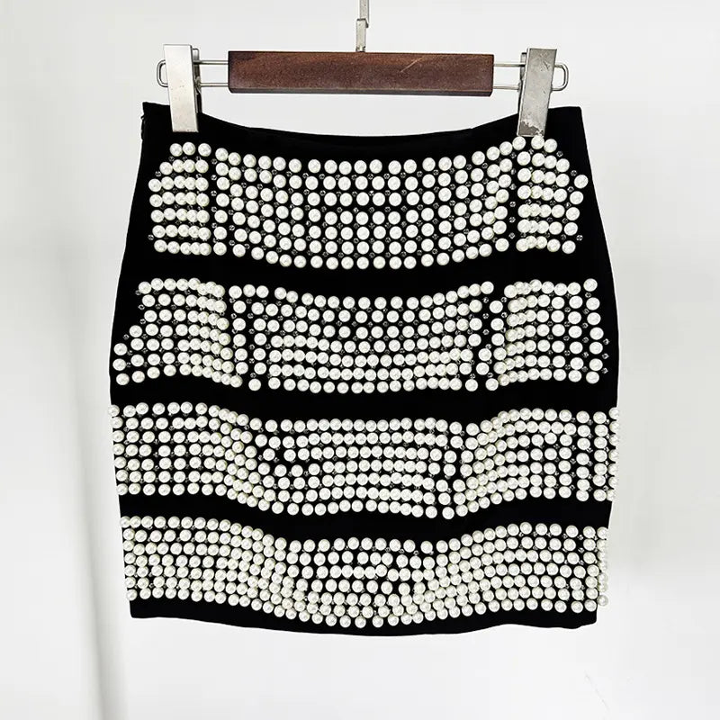 2025 popular women's spring suits formal shrug embellished jacket sports jacket pearl beaded skirt suit set
