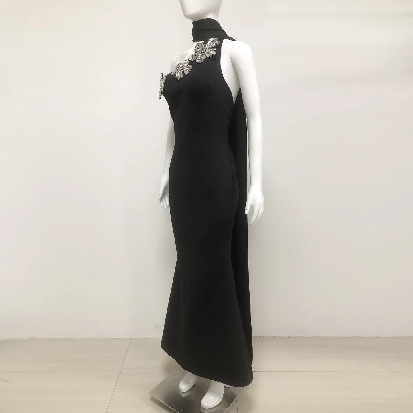 2025 New Style Ball Gown Front Dress Elegant Female Long Mermaid Evening Dress One Shoulder Formal Black Dress Long Cape