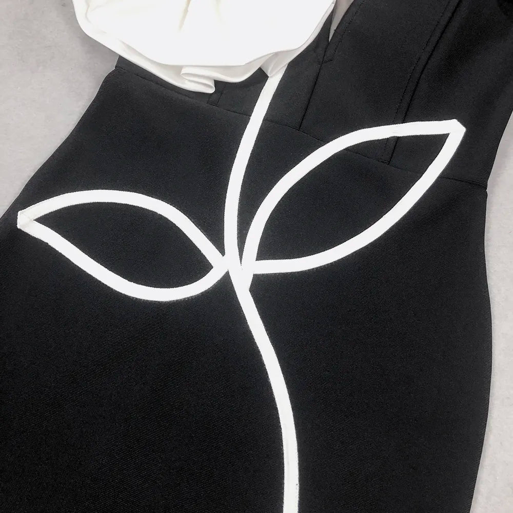 Wholesale Elegant Women Luxury Black Mini Bandage Evening Gown Short Party Wear Chic Big Flower Dress