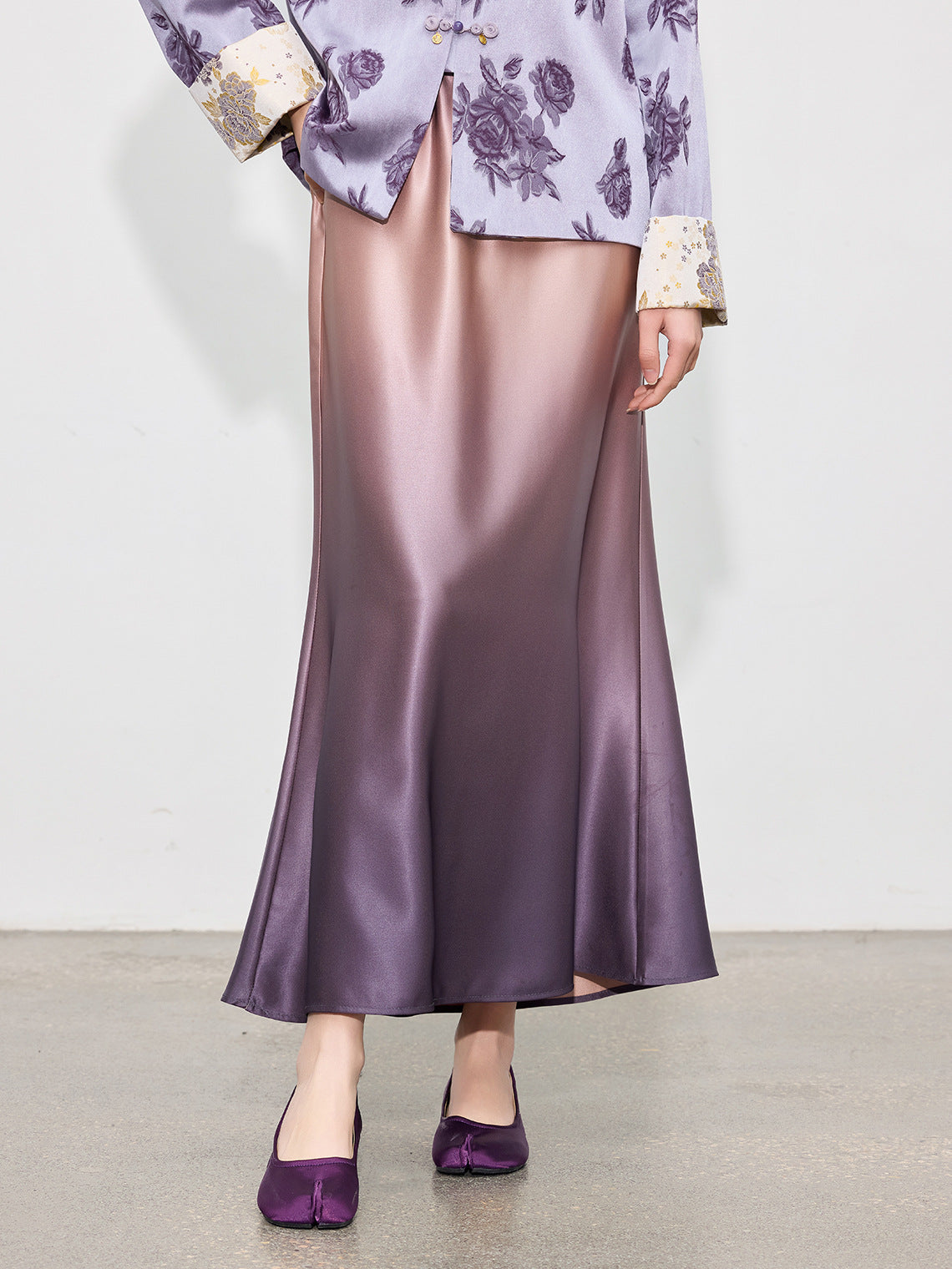 Gradient Color Mermaid Acetate Satin Maxi Skirt