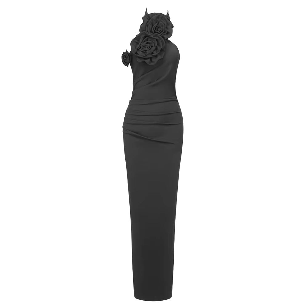 2025 Womens Fashion Clothes Luxury Women Gowns Evening Dresses Red Halter Slit Formal Party Long Bodycon Flower Dress