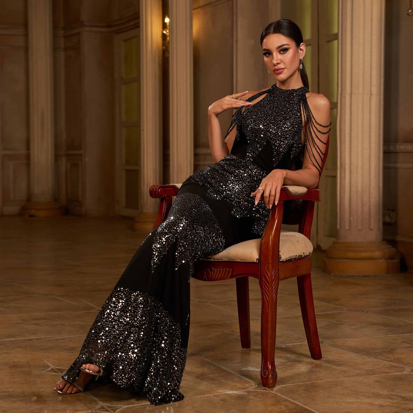 Black Mermaid Sequin Party Dress
