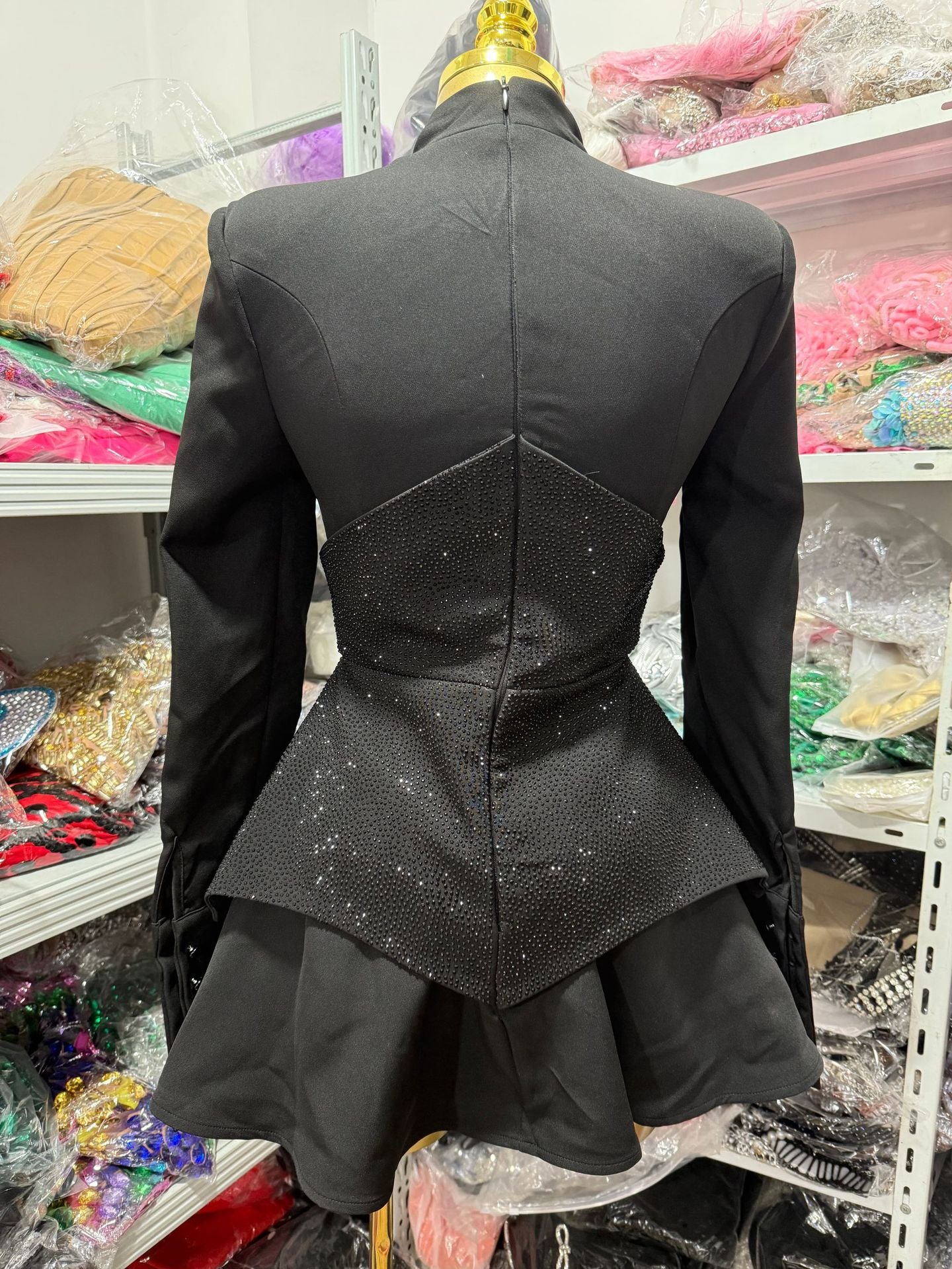 Long Sleeve Glitter Peplum Bodycon Mini Dress