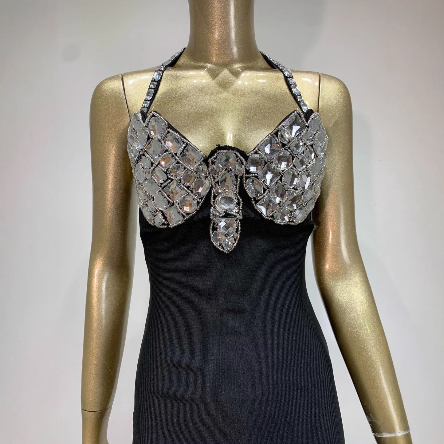 Butterfly Rhinestone Halter Bodycon Bandage Dress