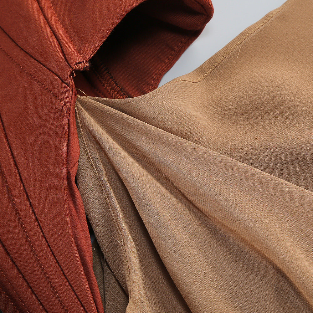Corset Top Sheer Skirt Brown Patchwork Evening Dresses