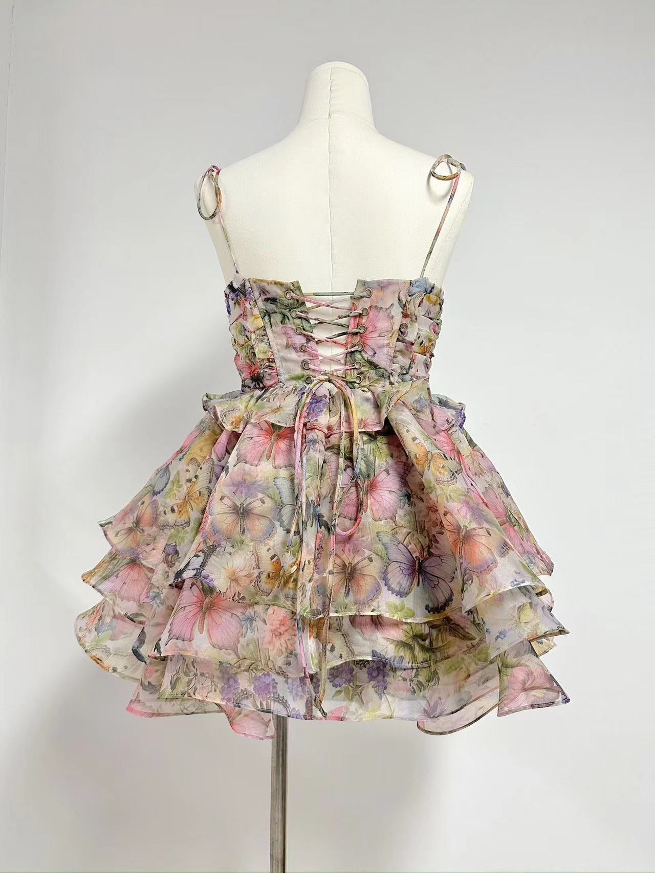 Lace-up Floral Print Mini Dress