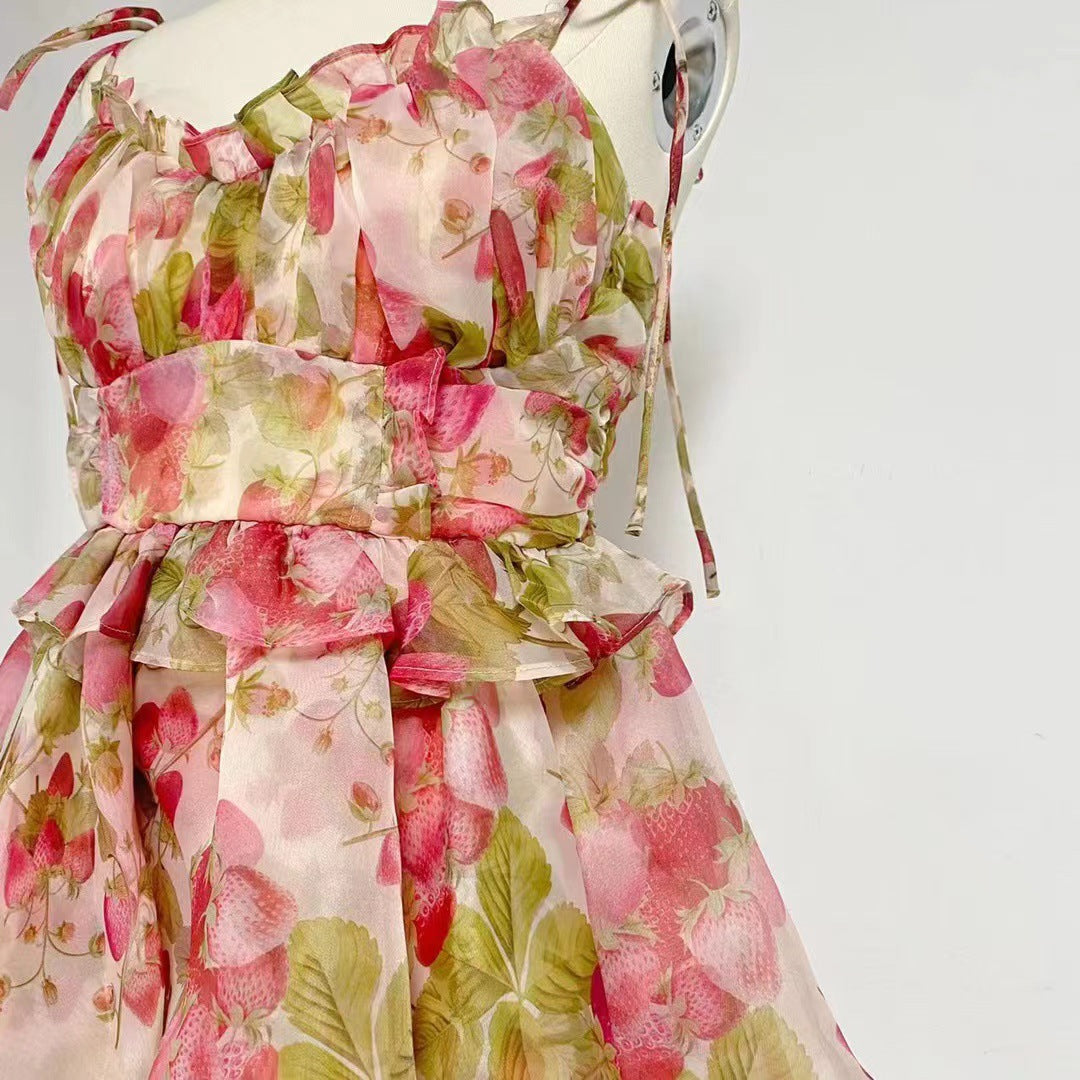 Lace-up Floral Print Mini Dress