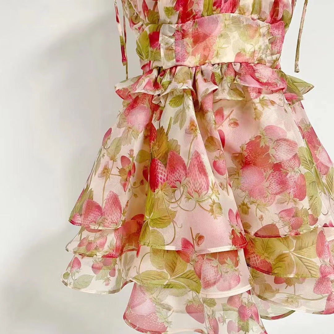 Lace-up Floral Print Mini Dress
