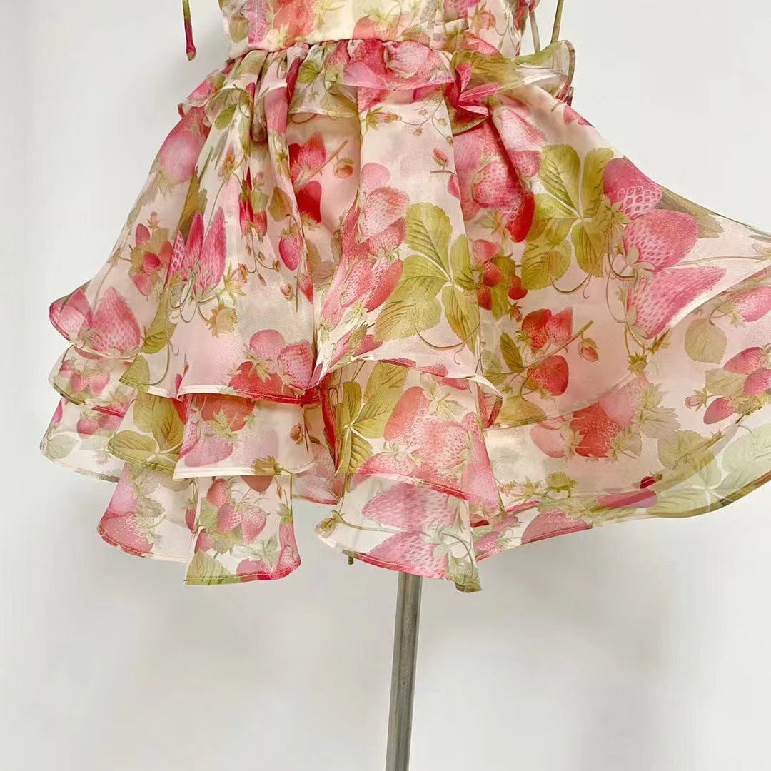 Lace-up Floral Print Mini Dress