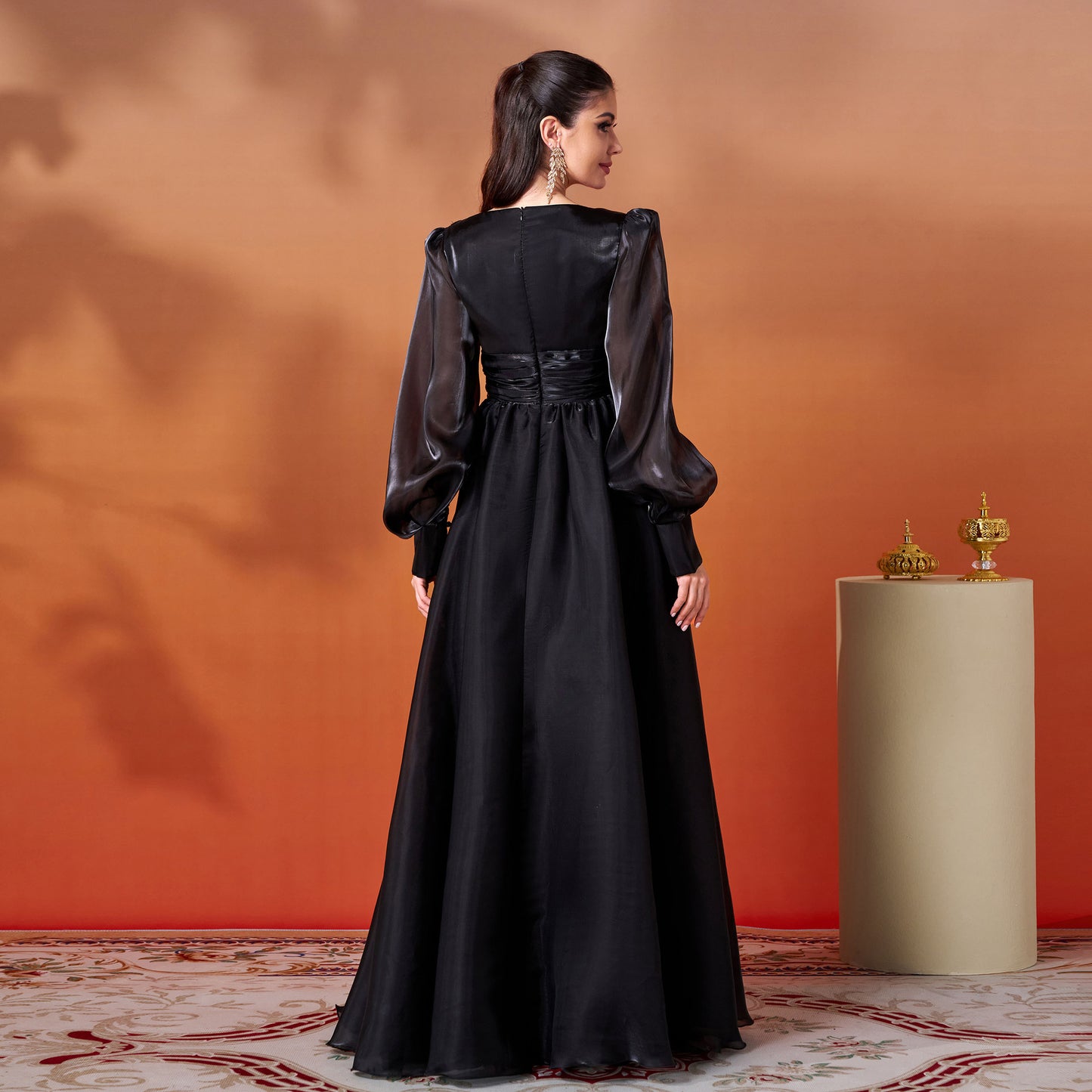 Long Sleeve V Neck Formal Gown