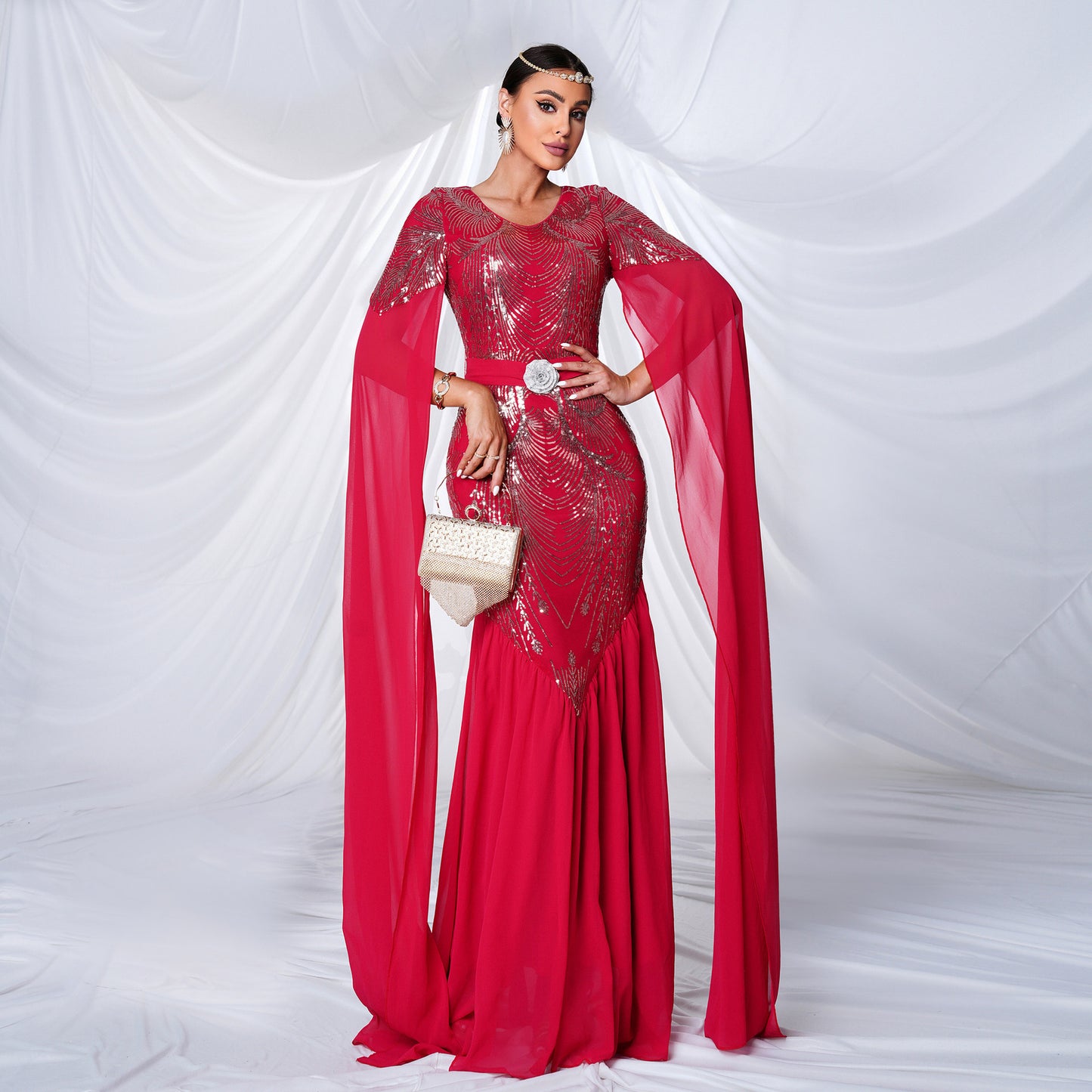 Sequin Maxi Formal Gown Red Evening Dresses