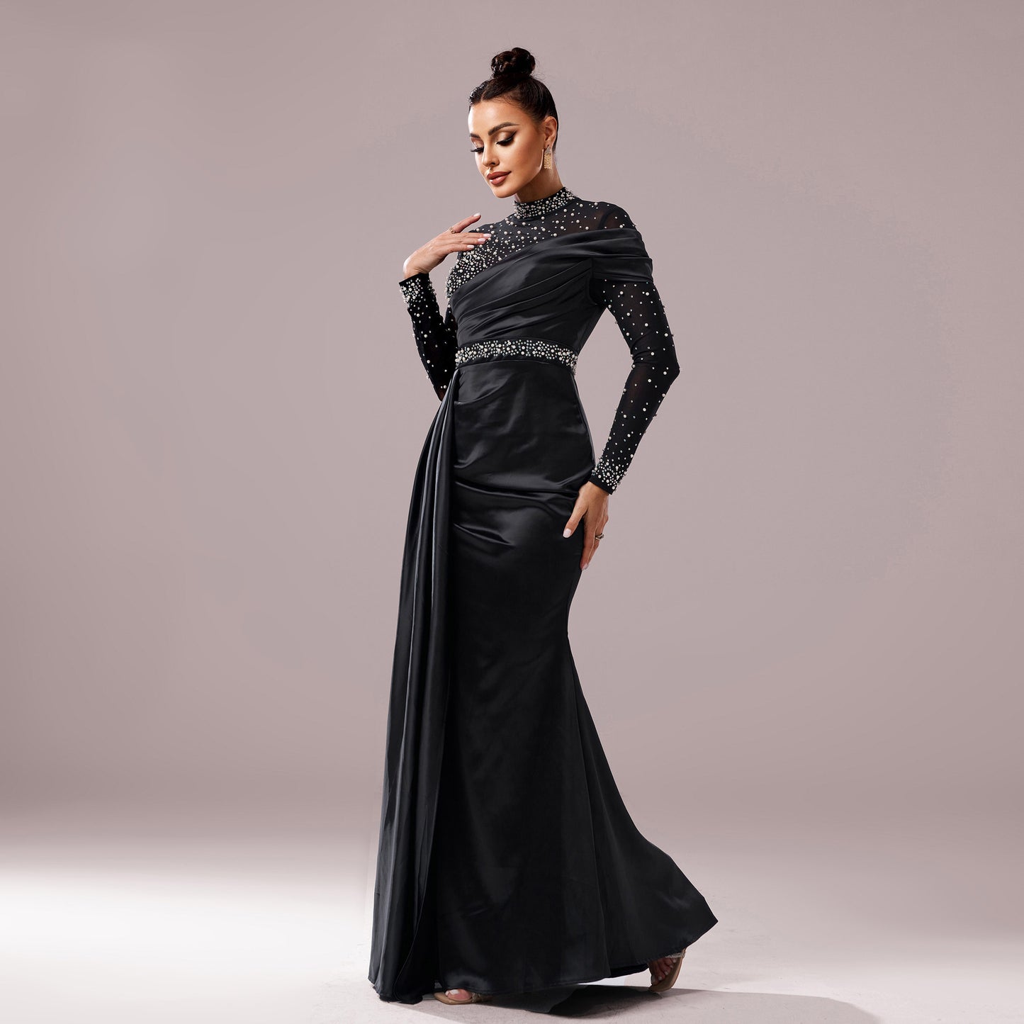 Long Sleeve Sequin Party Floor-Length Mermaid Gwon