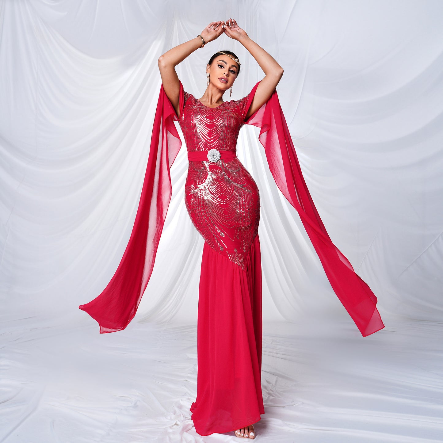 Sequin Maxi Formal Gown Red Evening Dresses
