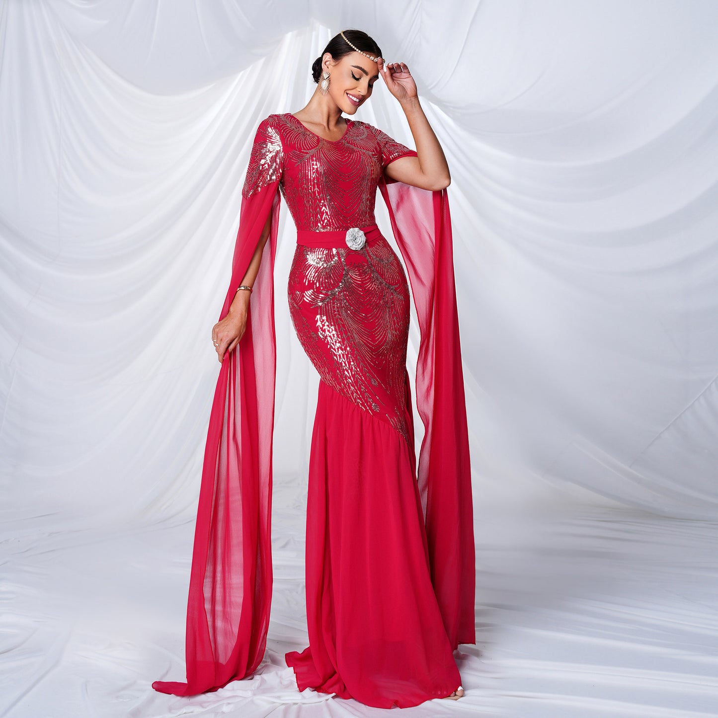 Sequin Maxi Formal Gown Red Evening Dresses