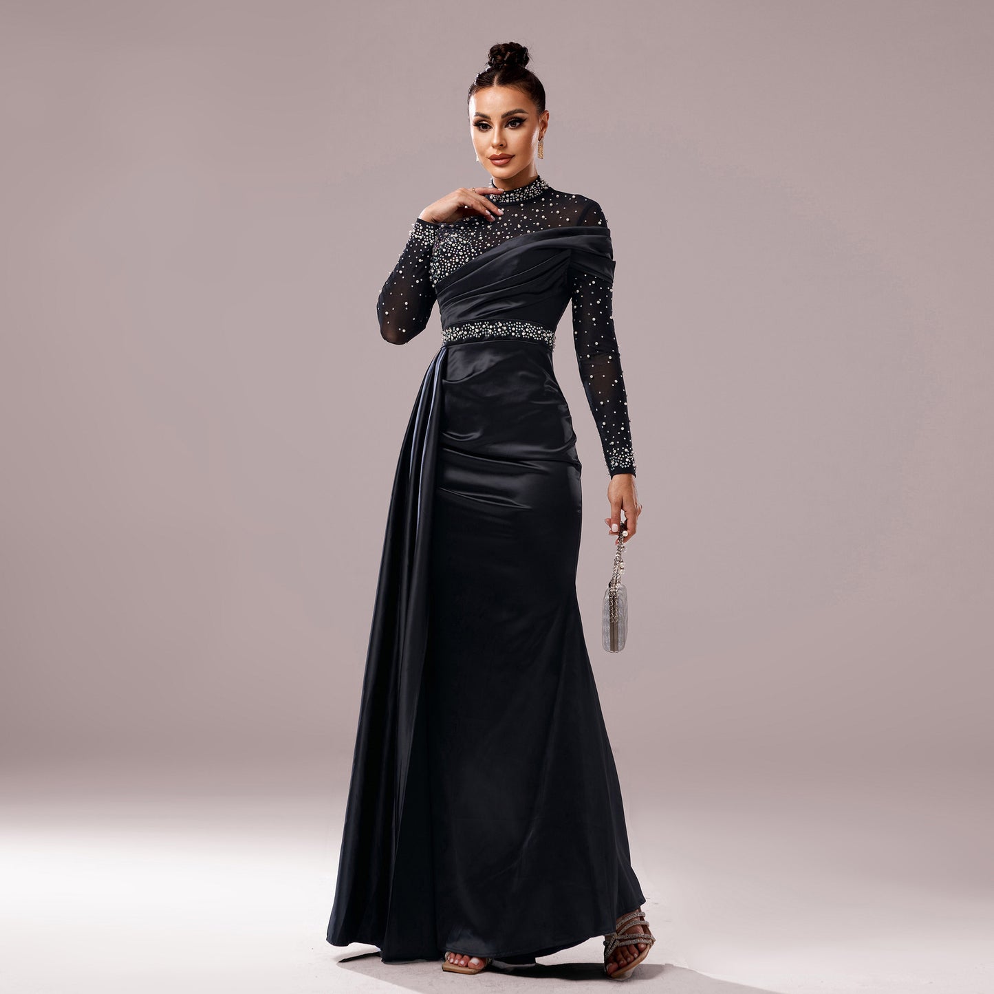 Long Sleeve Sequin Party Floor-Length Mermaid Gwon