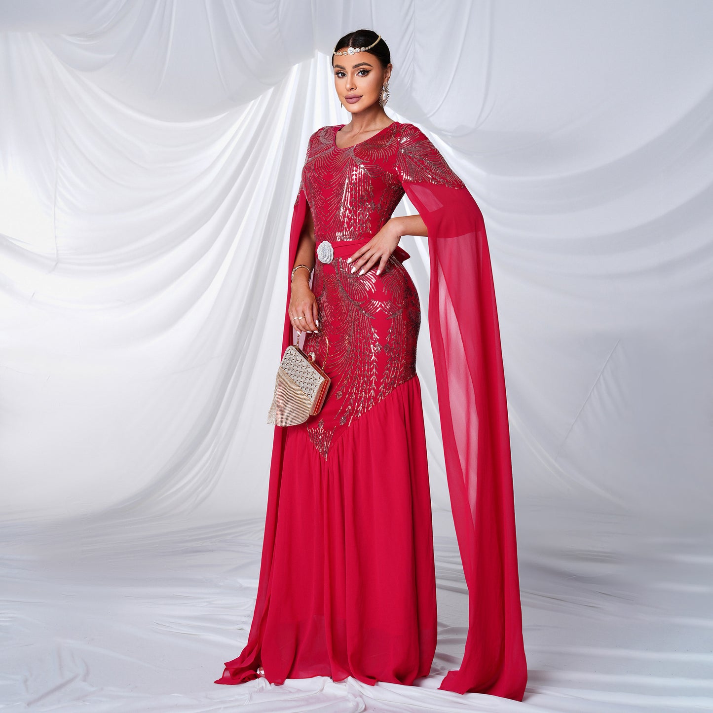 Sequin Maxi Formal Gown Red Evening Dresses