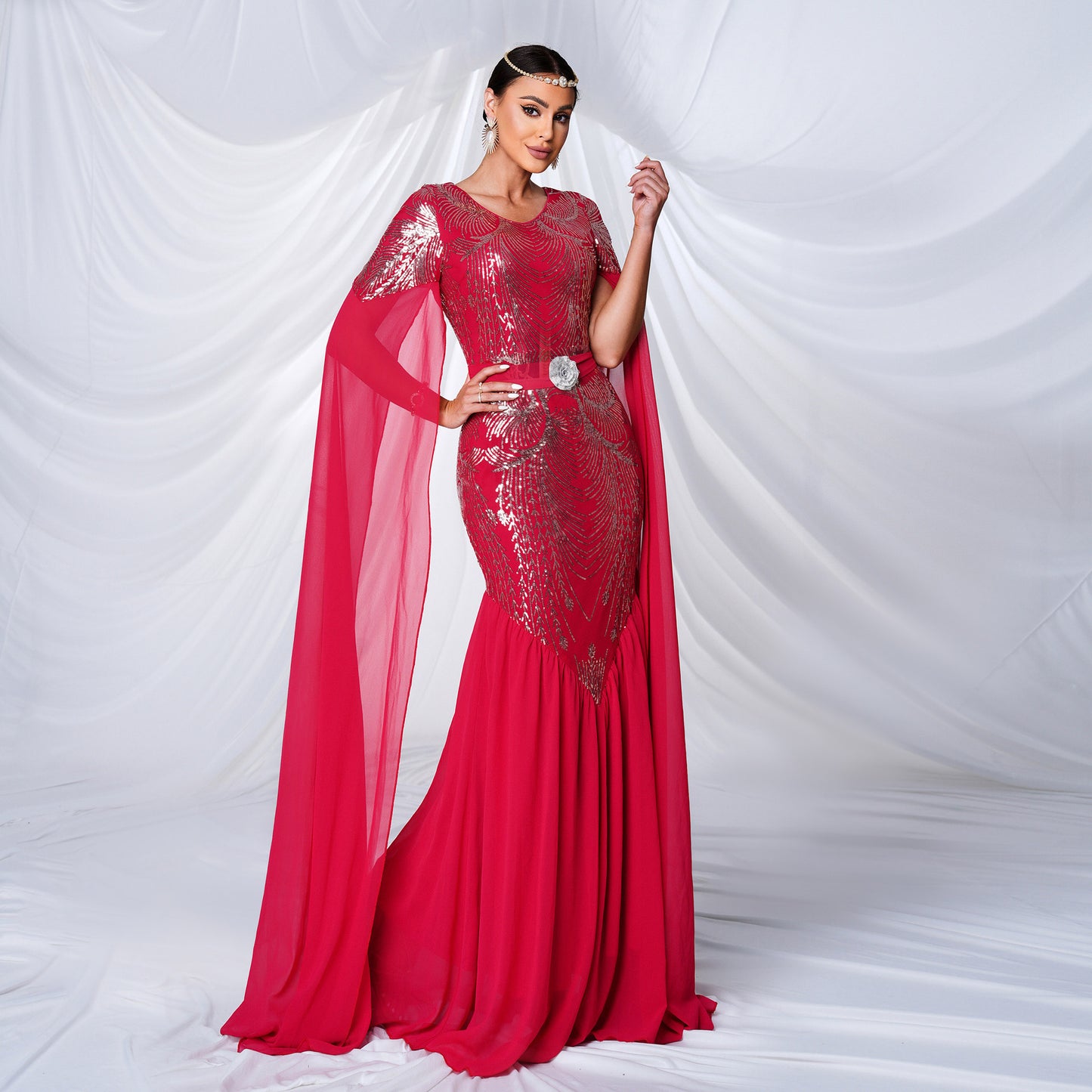 Sequin Maxi Formal Gown Red Evening Dresses