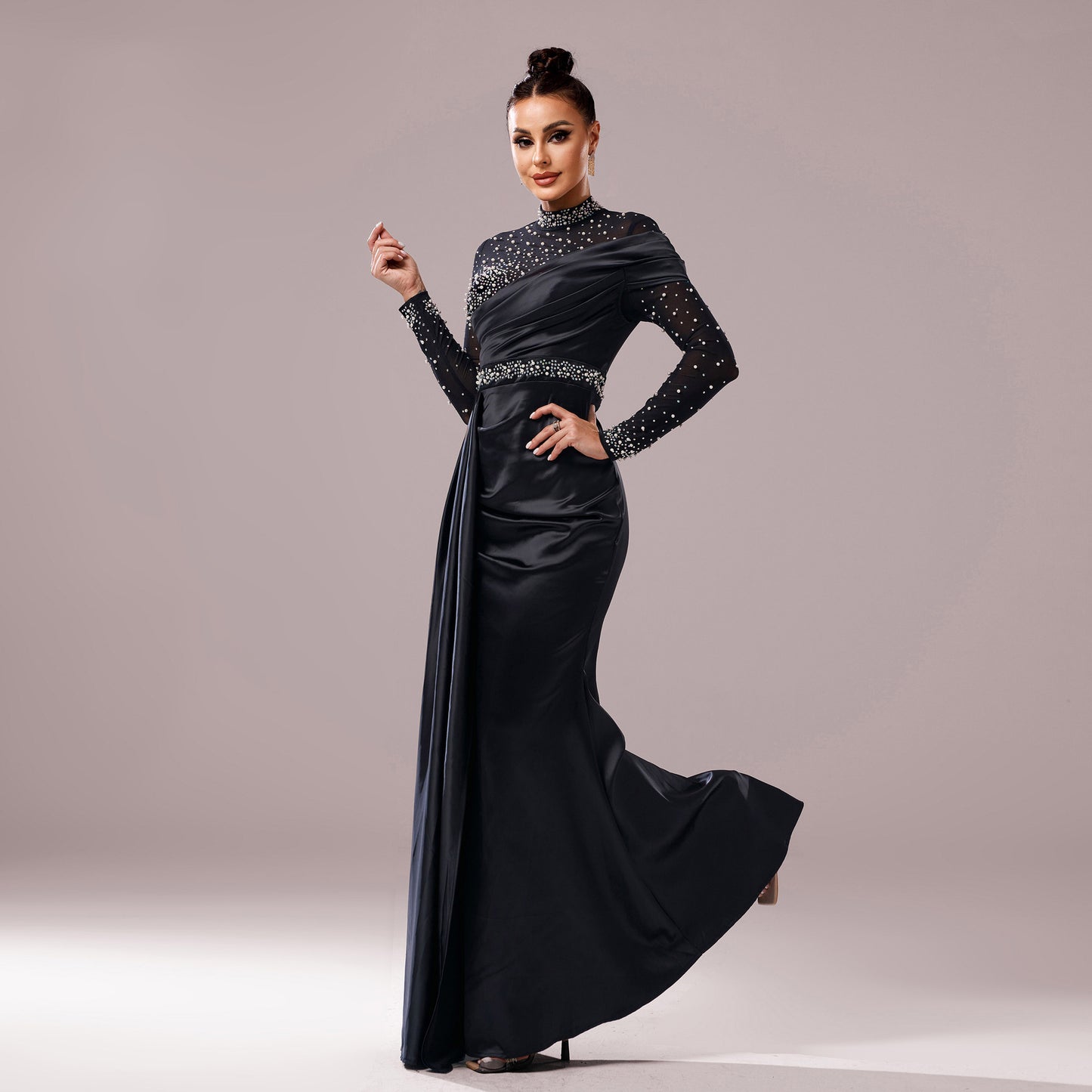 Long Sleeve Sequin Party Floor-Length Mermaid Gwon