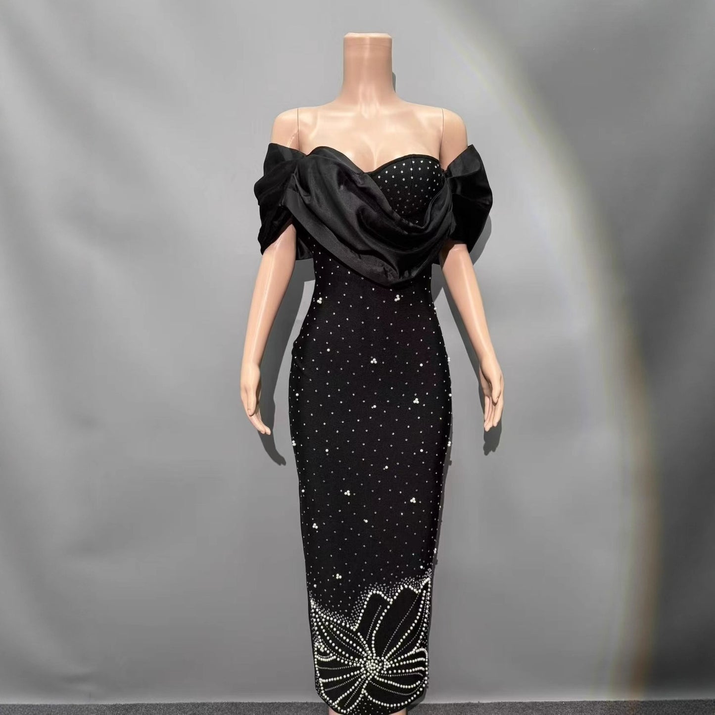 Rhinestone Floral Hem Evening Gown Formal Party Wear
