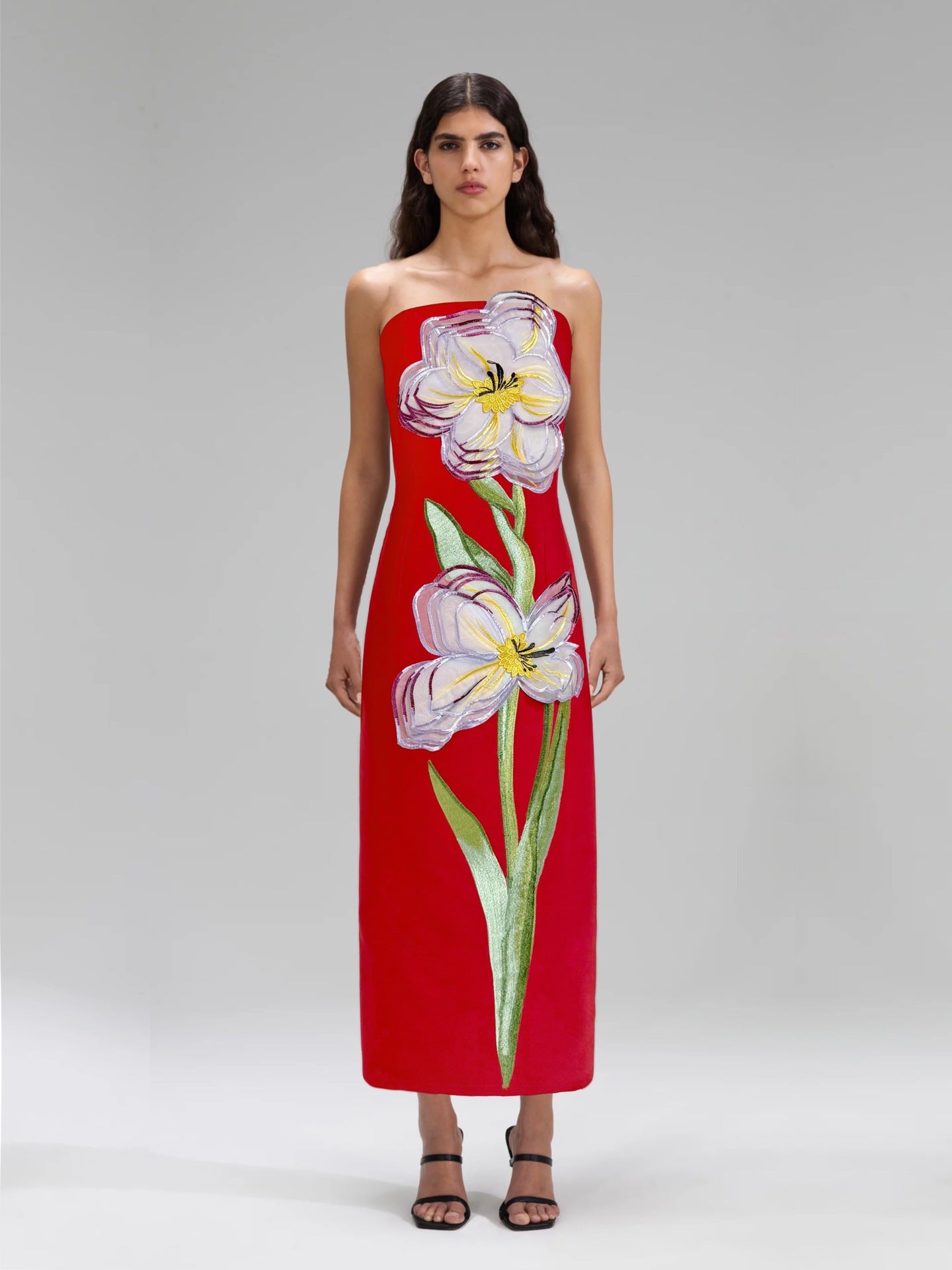 Embroidered 3D Flower Long Dress