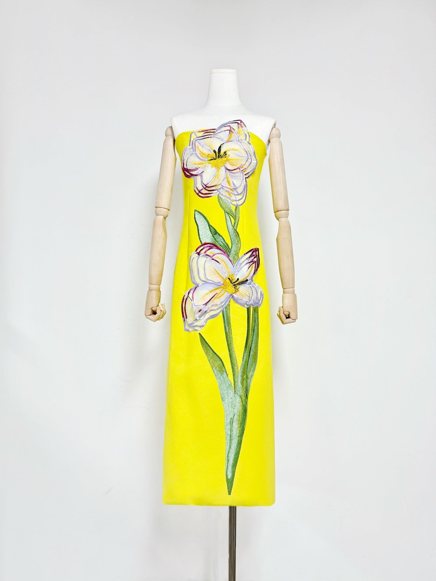 Embroidered 3D Flower Long Dress