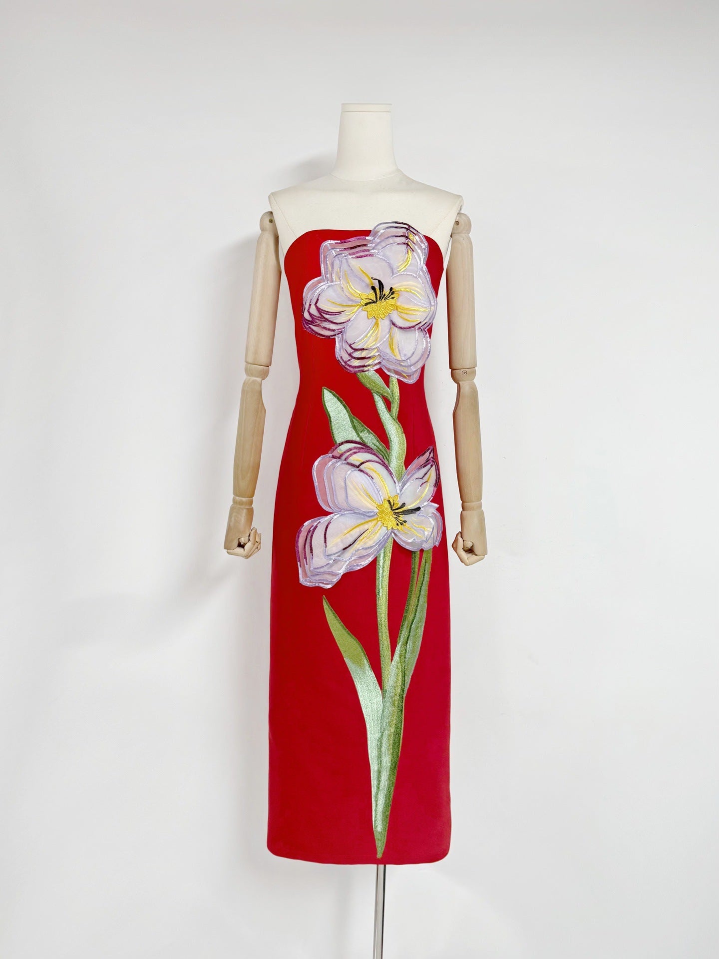 Embroidered 3D Flower Long Dress