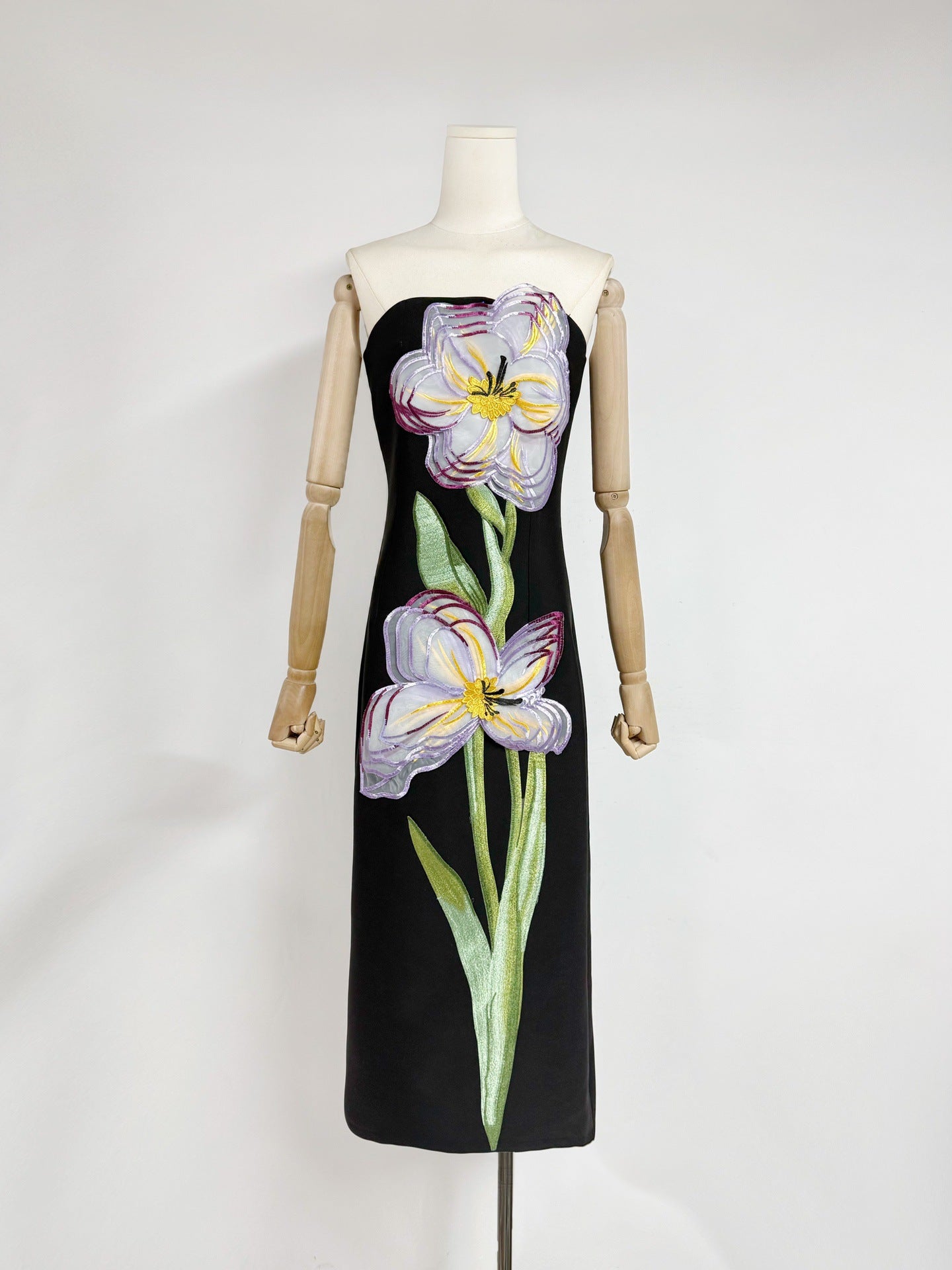 Embroidered 3D Flower Long Dress