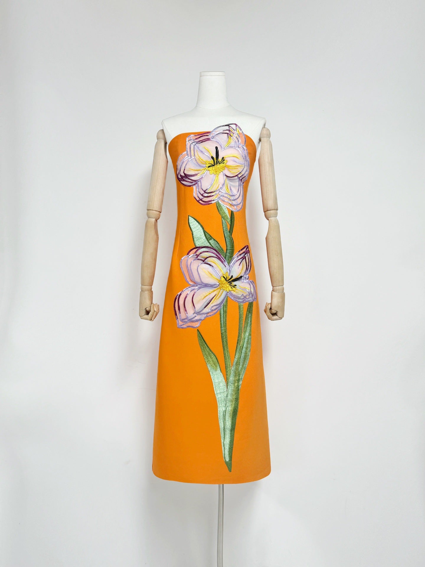 Embroidered 3D Flower Long Dress