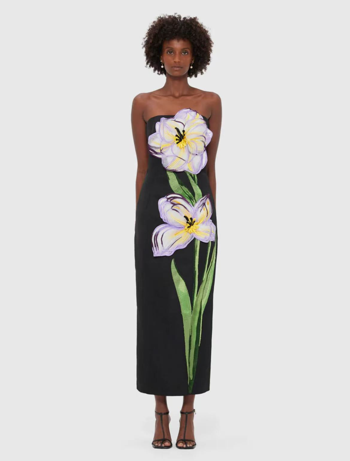Embroidered 3D Flower Long Dress