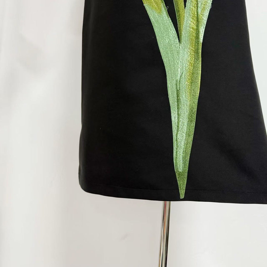 Embroidered 3D Flower Long Dress