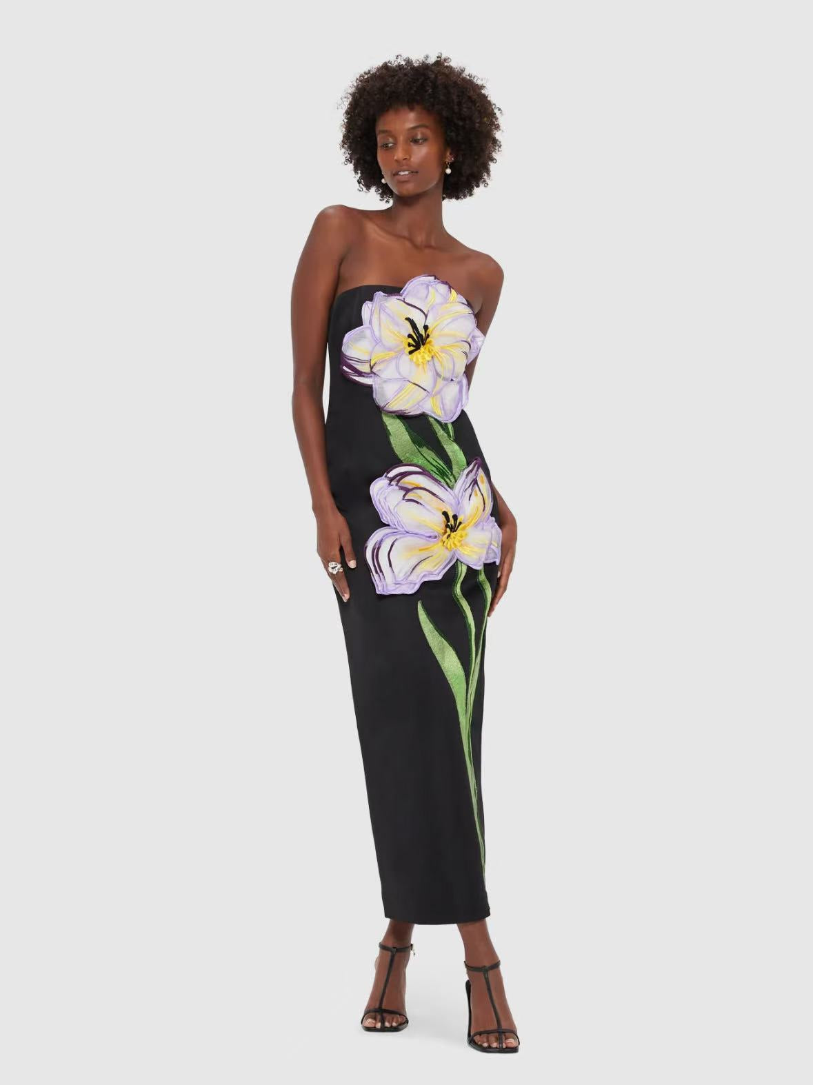 Embroidered 3D Flower Long Dress