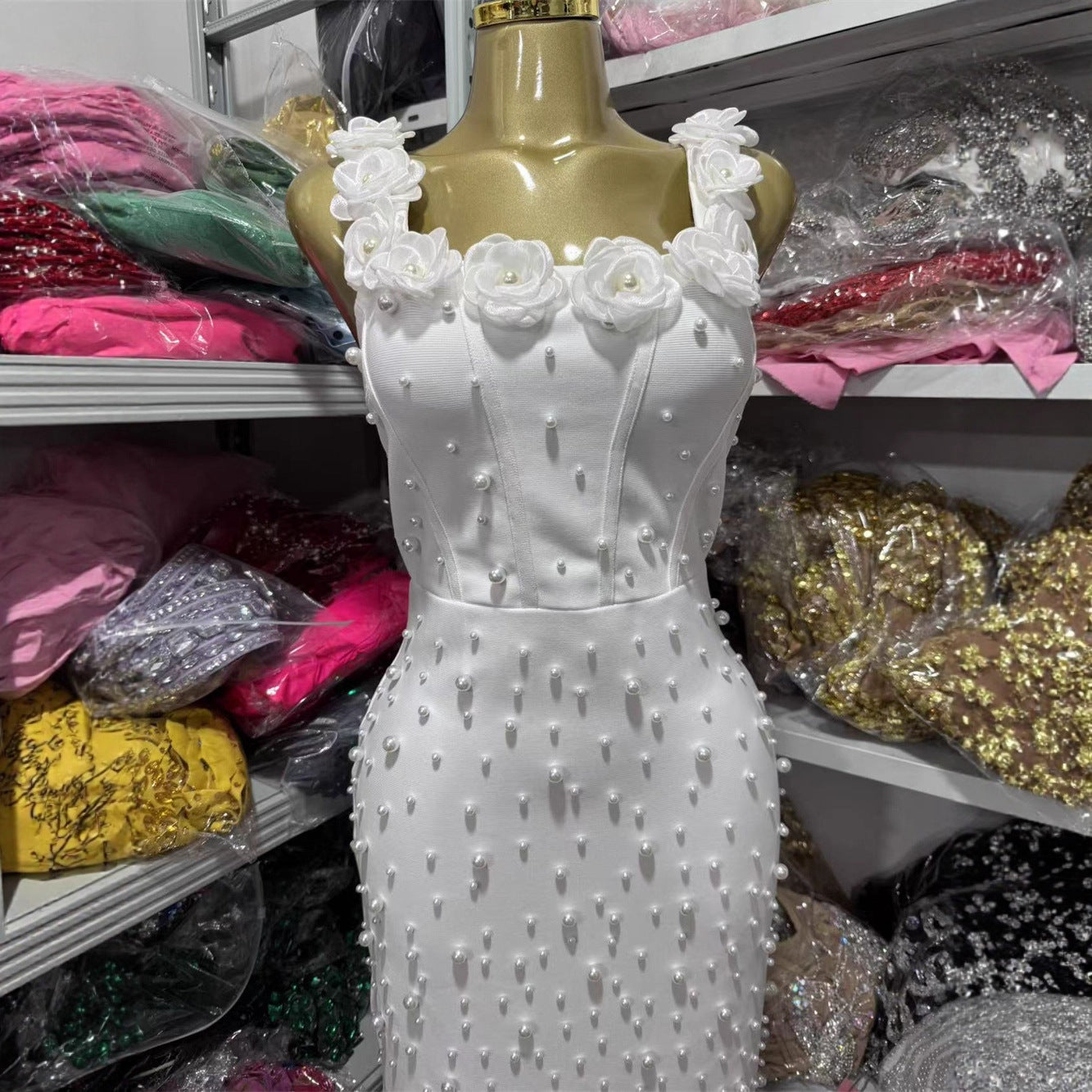 White Pearl Bodycon Maxi Bandage Dresses