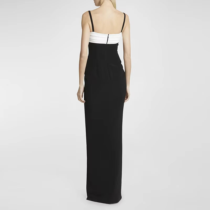 Black and White Womens Party Wear High Slit Bandage Dresses Long Gown Evening Dress