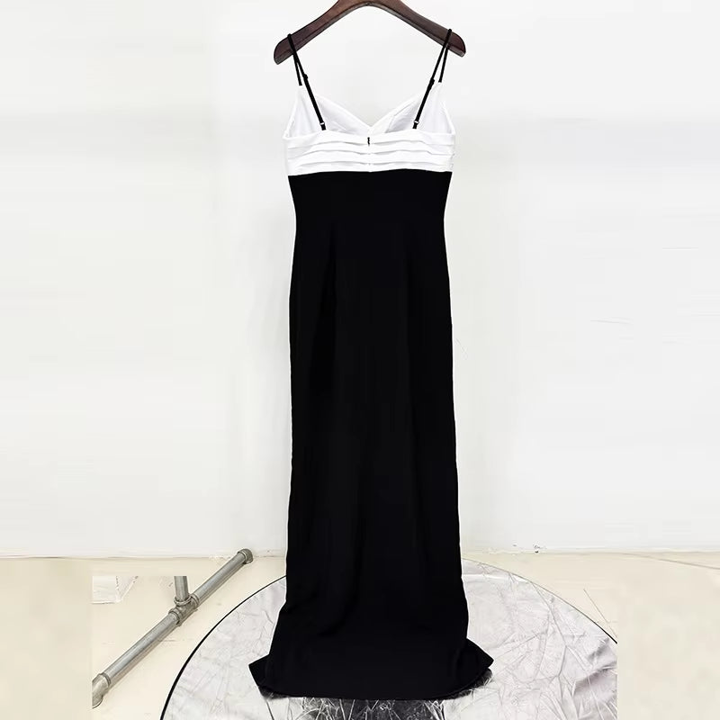 Black and White Womens Party Wear High Slit Bandage Dresses Long Gown Evening Dress