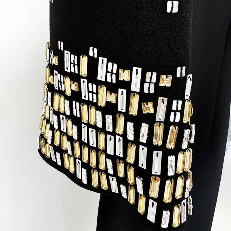 Fashion Beaded Rhinestones Mid-Length Sleeve Formal Evening Dress Women Elegant Luxury Expensive Occasion Midi Bodycon Dresses