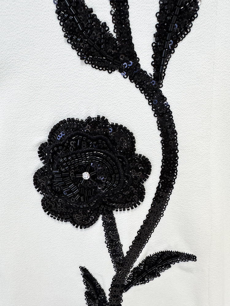 Sequin Beaded Floral Embroidery Evening Gown