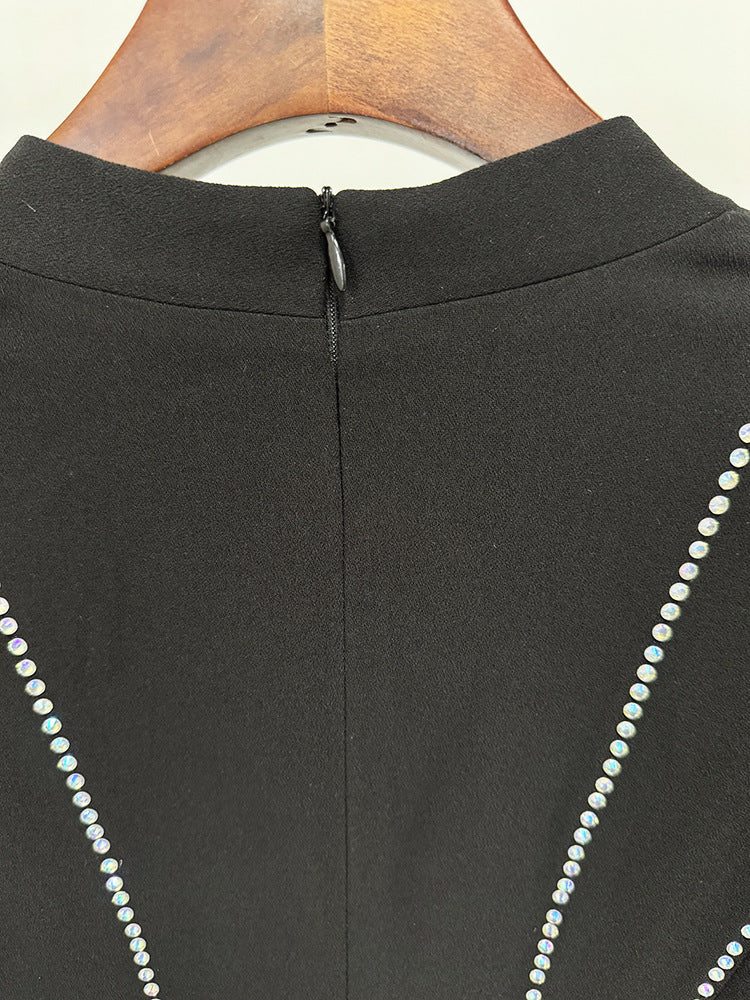 Black Evening Dresses with Diamond Striped