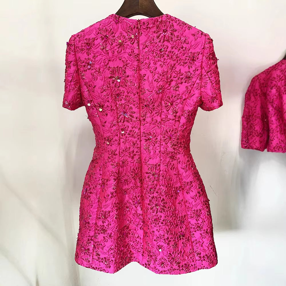 Elegant Womens Formal Short Party Dress Floral Jacquard Luxury Evening Dresses