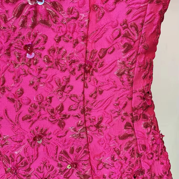 Elegant Womens Formal Short Party Dress Floral Jacquard Luxury Evening Dresses