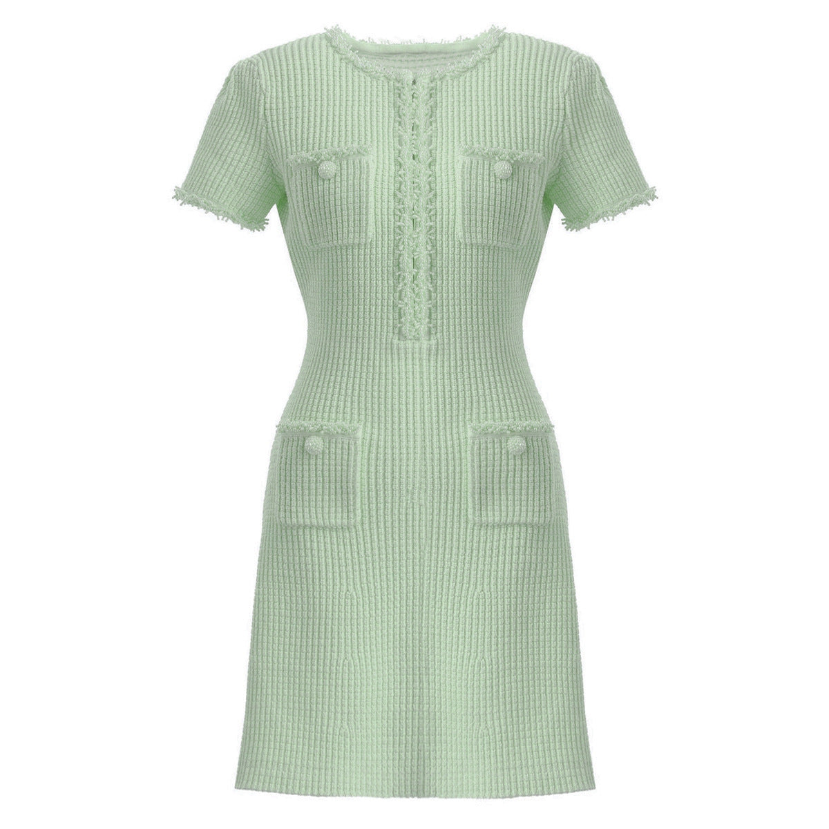 Knitted Beaded Tweed Mini Dress With Pearl