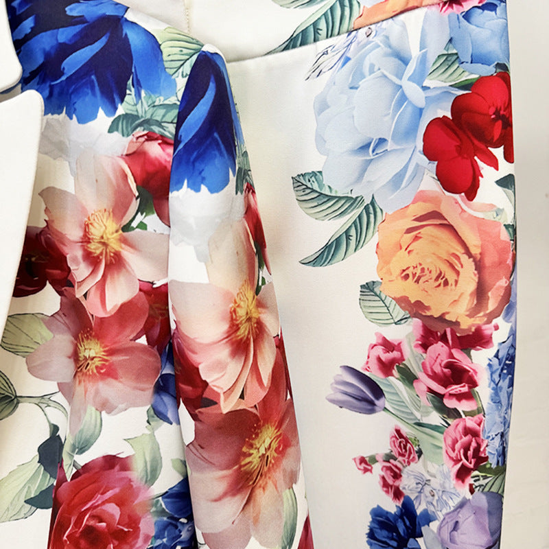 Floral Printed Blazer and Wide Leg Pants Blazer Set