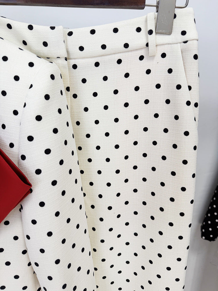 Custom Black White Polka Dot Suit Set Red Bow Blazer and Cuffed Pants Formal Party Office Wear Outfit Suits for Women
