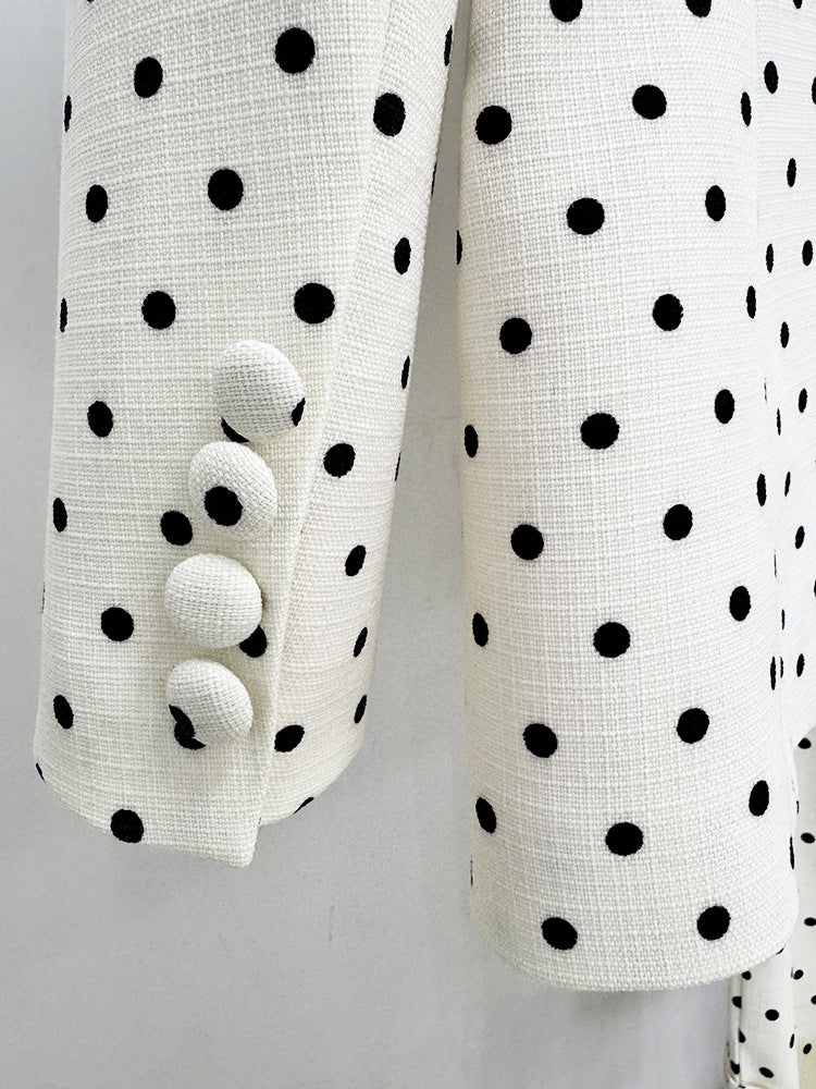 Custom Black White Polka Dot Suit Set Red Bow Blazer and Cuffed Pants Formal Party Office Wear Outfit Suits for Women