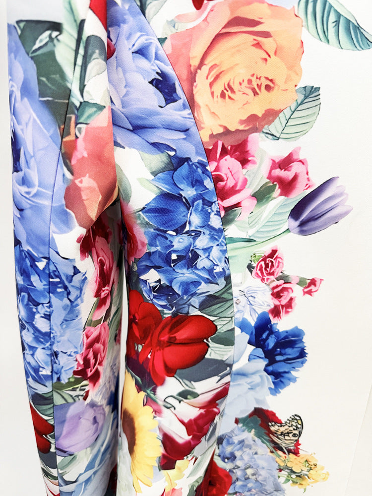 Floral Printed Blazer and Wide Leg Pants Blazer Set